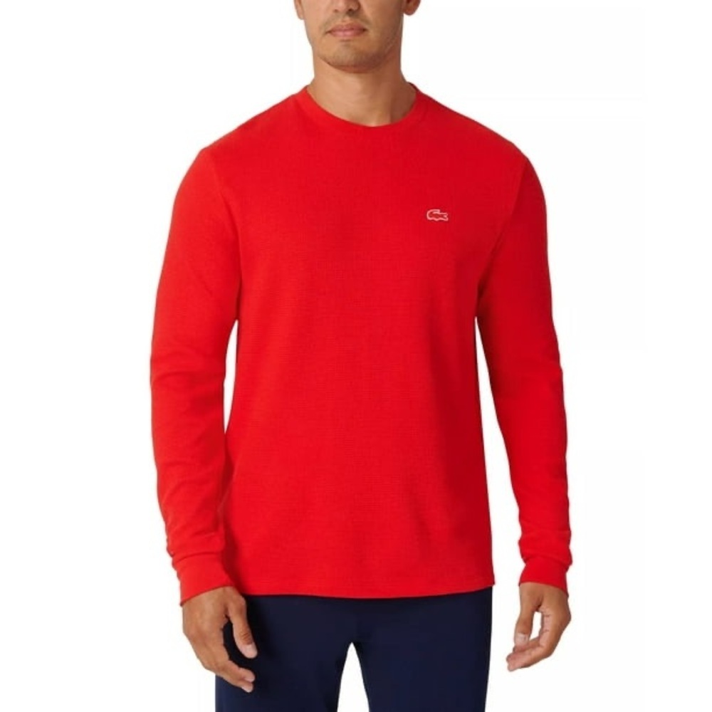 Lacoste Red Men's Waffle-Knit Thermal Sleep Shirt Size Large